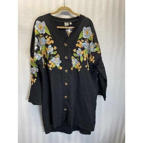 ASOS DESIGN Curve NWT Boyfriend Black LONG Pullover cardigan embroidered size 18 - Picture 2 of 11